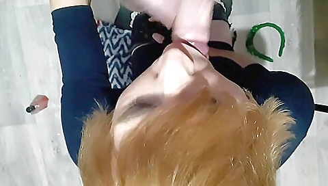 Guy fucks a shemale in a tight lingerie and gets facial