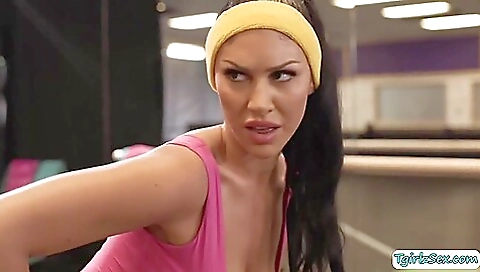 Yoga session with busty beauty and another brunette