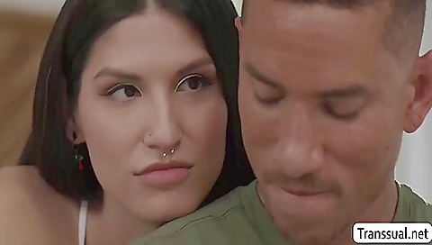 Horny brunette with a deep throat sucks and fucks a man