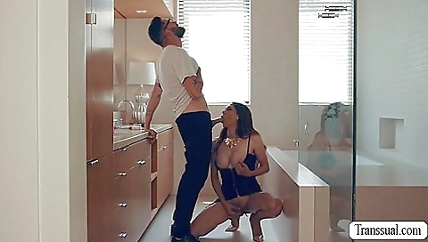 Horny brunette stepmom deepthroated fucked in the bedroom