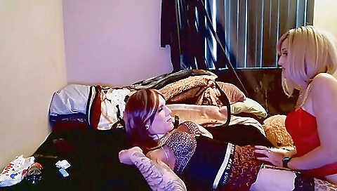 Cute blonde slut in lingerie gets fucked on the couch