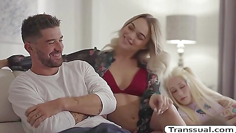 Blonde shemale anal handjob & deepthroat sex with ass