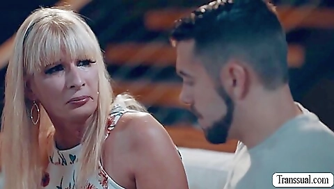 Hot busty blonde is fucked on the couch with stepson