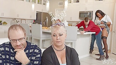 Ebony beauty with large boobs gets fucked in the ass