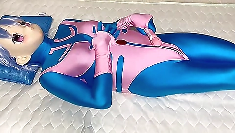 Sexy kigurumi with big black dildo plays with her huge boobs