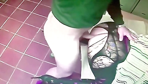 Brunette milf with a big ass is fucked by her crossdressing lover