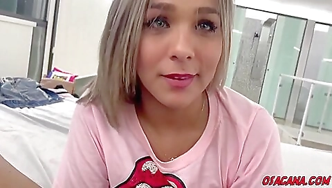 Blonde and brunette have sex in threesome with a guy