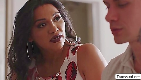 Sexy shemale shemale stepmom takes his cock into her anus