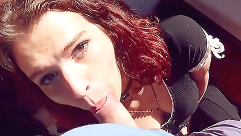 Beautiful red-haired girl in stockings and lingerie is fucked