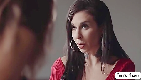 Brunette blonde tranny deep throats the stepmom's milf