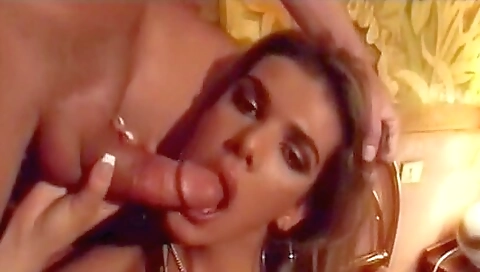 Busty brunette and a fat stud in a vintage threesome