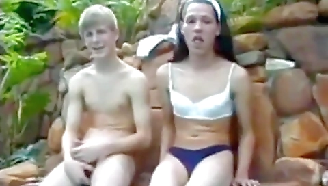 Busty brunette with a thick ass is getting fucked in the backyard